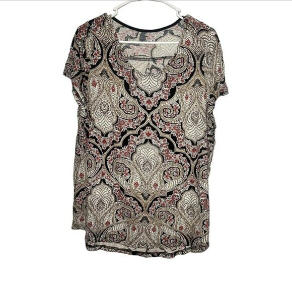 Simply Emma Plus Size Women's T-Shirt Red Black Paisley Floral size 2X - Picture 2 of 9
